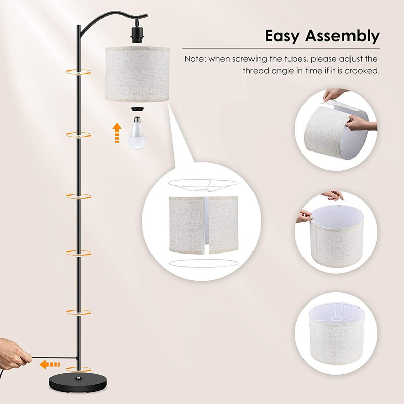 Floor Lamp For Living Room, 9W LED Arched Floor Lamp, Tall Modern Standing Lamp With Linen Shade, 3-Color Temperature,E26 Socket, Footswitch,Mid Century Floor Lamp For Bedrooms, Office