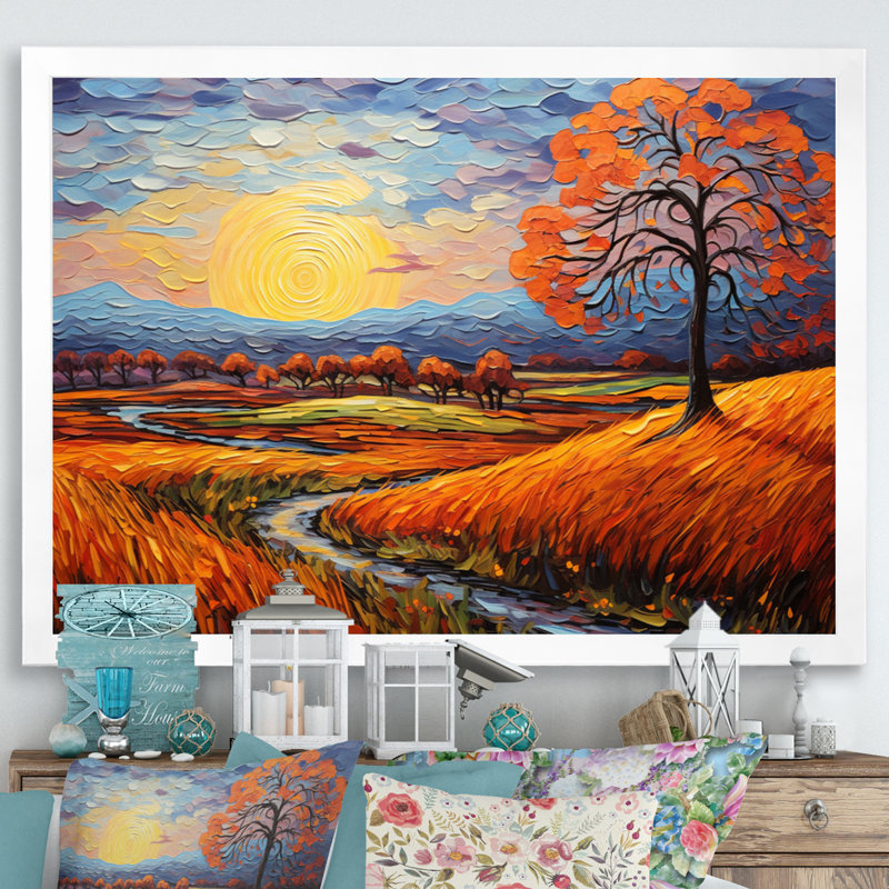 Vangogh Autumn Path II, H 12 po x l 20 po x P 1 po, Cadre simple blanc