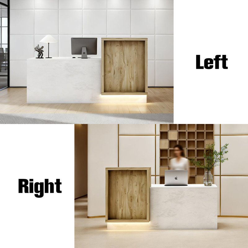 Bureau de réception moderne en grain de bois, réception commerciale minimaliste pour le bureau et l'hôtel, Côté gauche