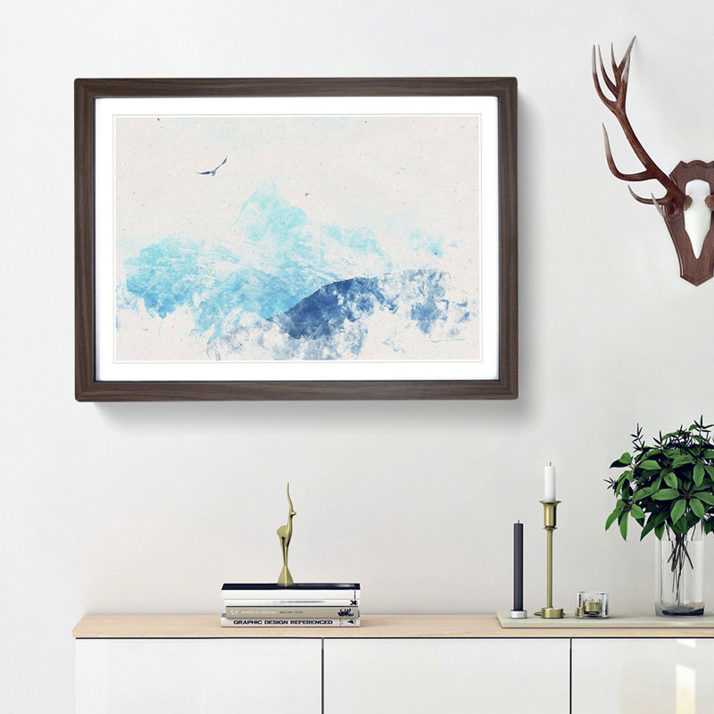 Eagle Flying by Mountain in Nepal 1 Piece Single Picture Frame Painting on MDF, 36cm H x 48cm W x 2cm D, Walnut Framed