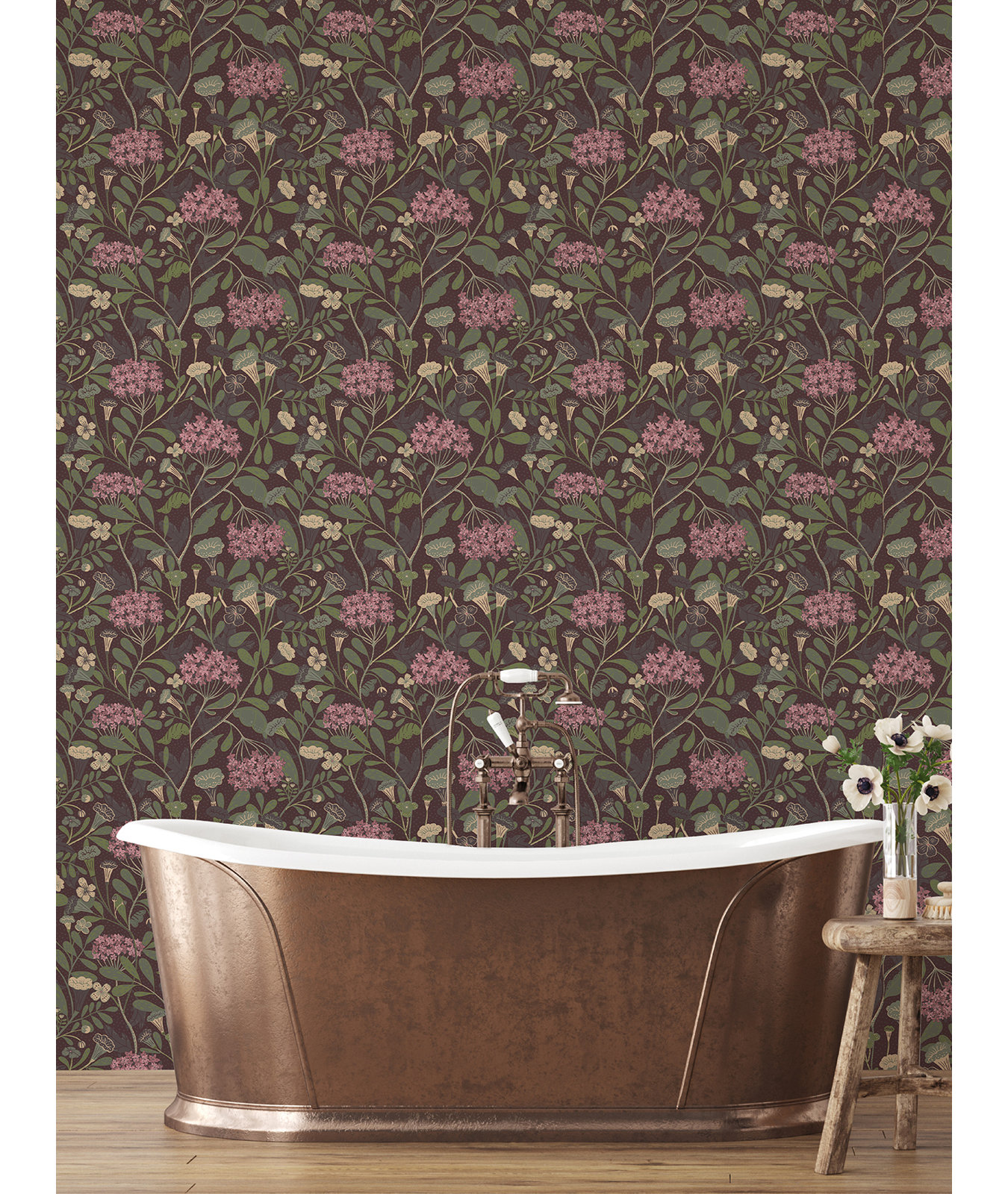 Latika Modern Floral Wallpaper, Wine