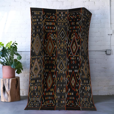 Multi-Colored Dark-Toned Geometric Patterned Modern Decorative Rug
