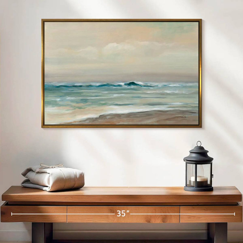 Chuchotement des vagues de l'océan, Cadre flottant doré, 25 po x 17 po