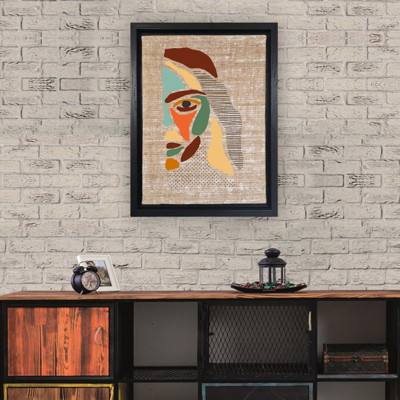 Peinture décorative sur toile, H 26 po x l 18,1 po, Noir, Bleu / Orange / Beige