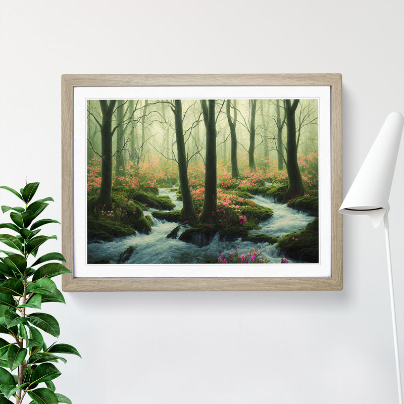 Ethereal Spring Forest - Framed Print, 46cm H x 64cm W x 2cm D, Oak