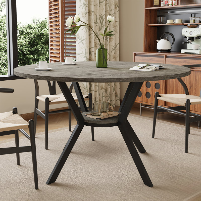 42 Inch Round Dining Table With Storage Shelf, Oak Gray, 29.92'' H x 42.13'' W x 42.13'' D