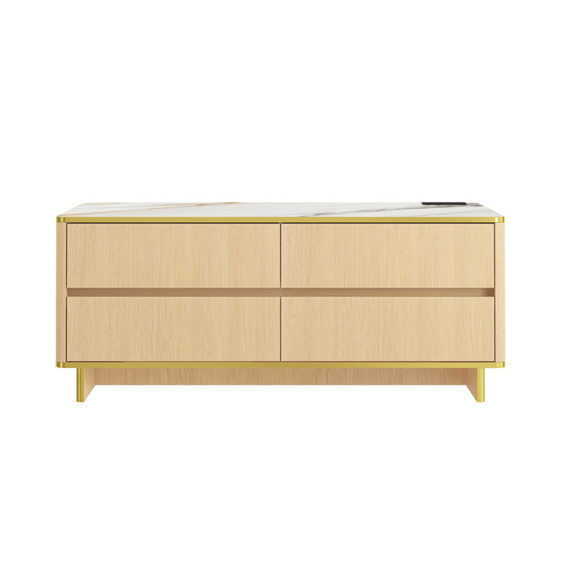 Table basse en marbre Dickens avec alimentation intégrée et éclairage DEL - Taille compacte, garniture dorée, télécommande / commande