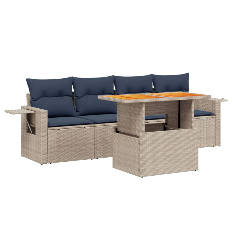  Ensemble de canapé de patio 5 pièces avec coussins en rotin de polyester, Gris, Bleu