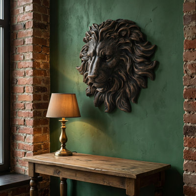 Antique Bronze Lion Head Wall Sculpture, 18.5" Resin Vintage Lion Bust Wall Decor, Decorative Wall Mounted Lion Head Art Ornament, Weatherproof Wall Hanging Statue for Indoor Outdoor Home Garden Patio Decor