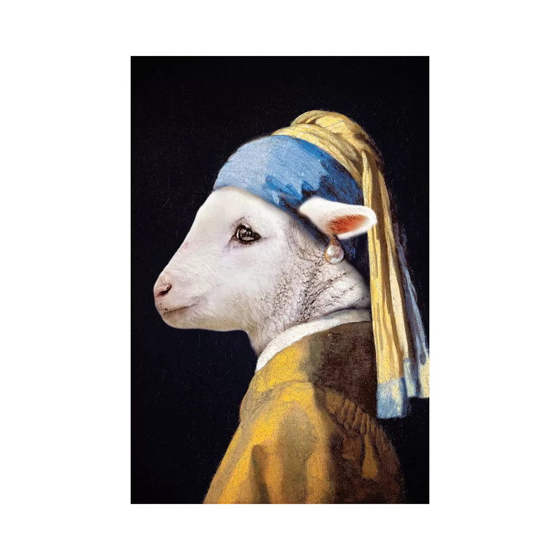Lamb With The Pearl Earring by Karen Burke - Wrapped Canvas Print