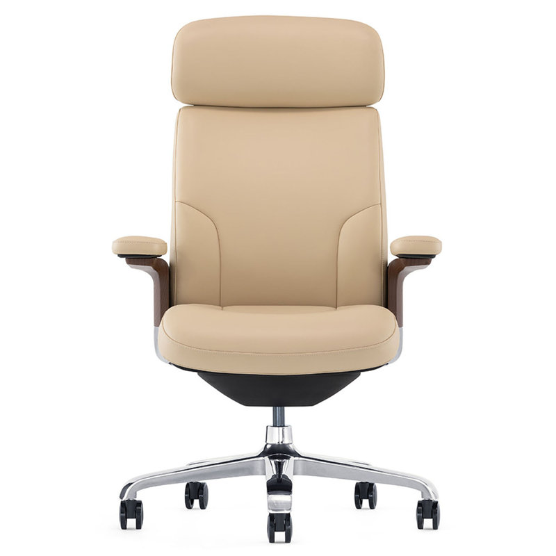 Fauteuil de direction ergonomique en cuir véritable, Beige
