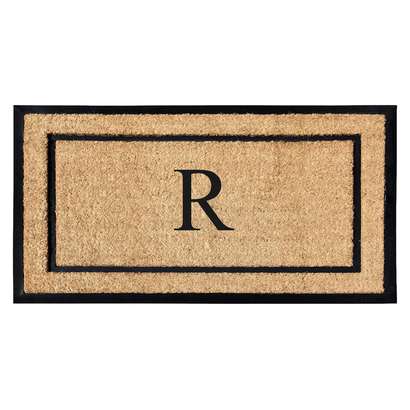 Danielian Rubber Coir Classic Border Monogrammed Doormat  24" x 48" Non-Slip Outdoor Door Mat, R