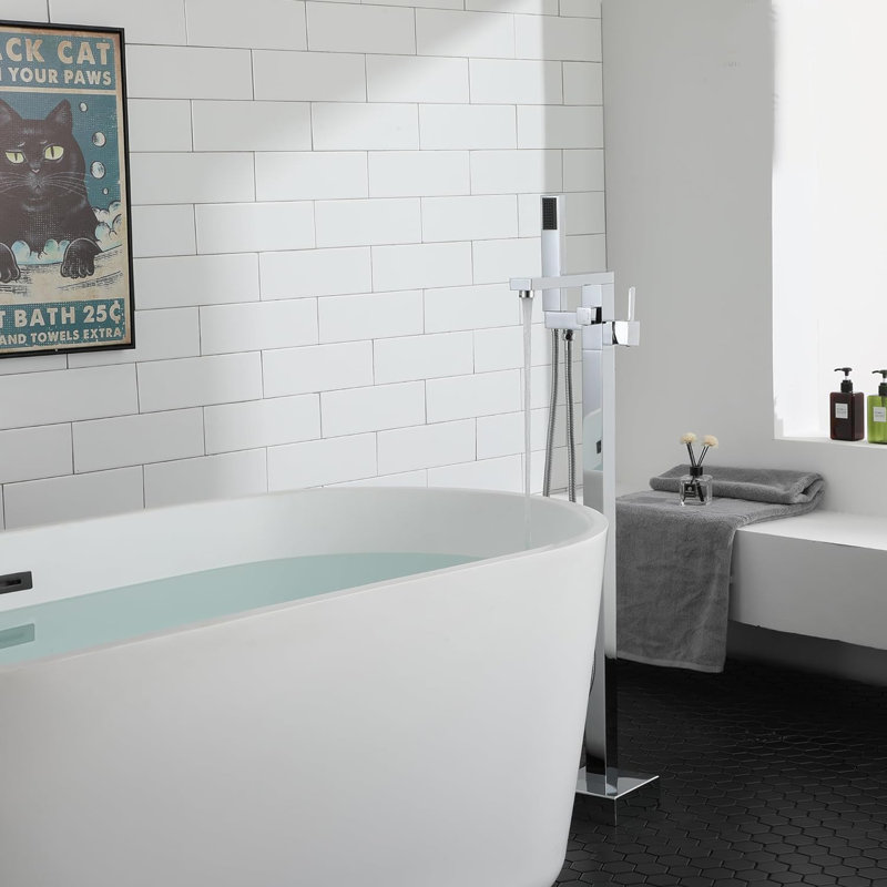 Single Handle Floor Mounted Tub Faucet, 30 cm H x 20 cm W