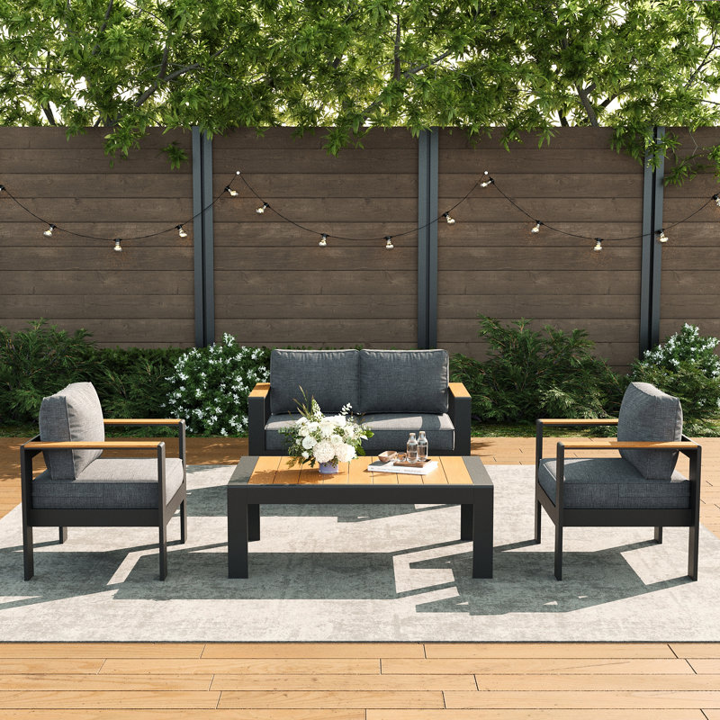  Ensemble de meubles d'extérieur en aluminium avec table basse, ensembles de conversation de patio moderne pour porche, cour arrière