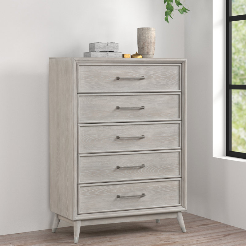 Commode de chambre à 5 tiroirs Roundhill Haak, finition chêne gris