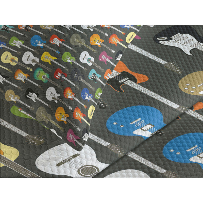Ambesonne Guitar Bedspread Set Music Themed Strings Multicolor, King Bedspread + 2 Standard Shams