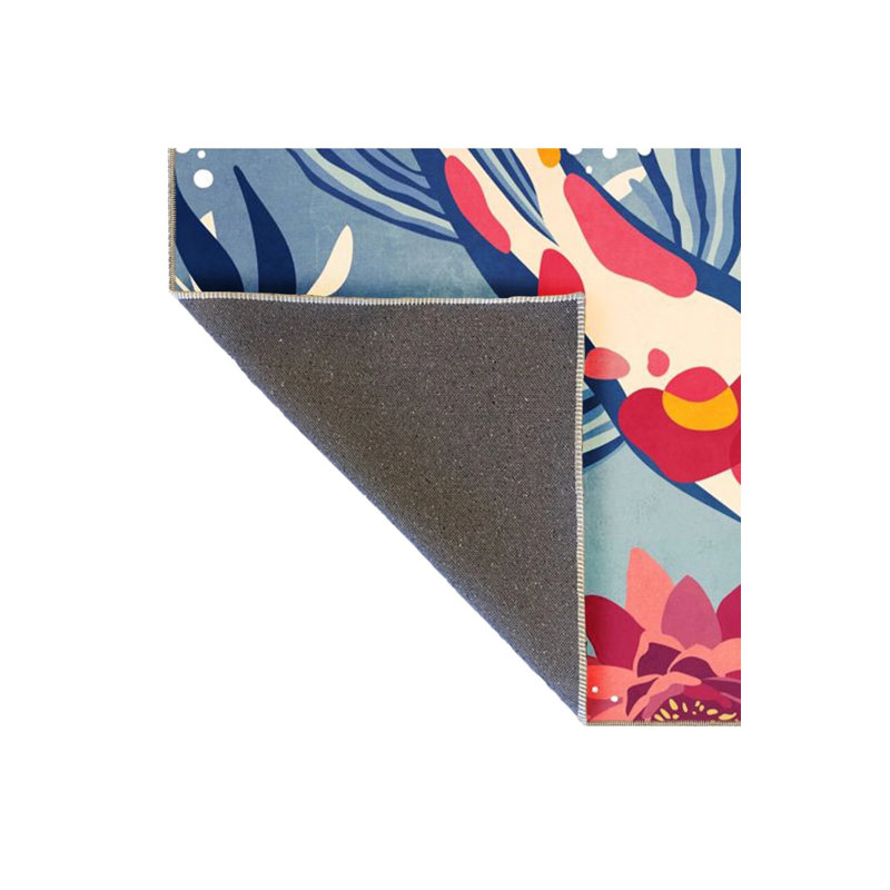 Blue Red Rose And Koi Fish Patterned Creative Modern Decorative Carpet, Rectangle 5' x 9'11"