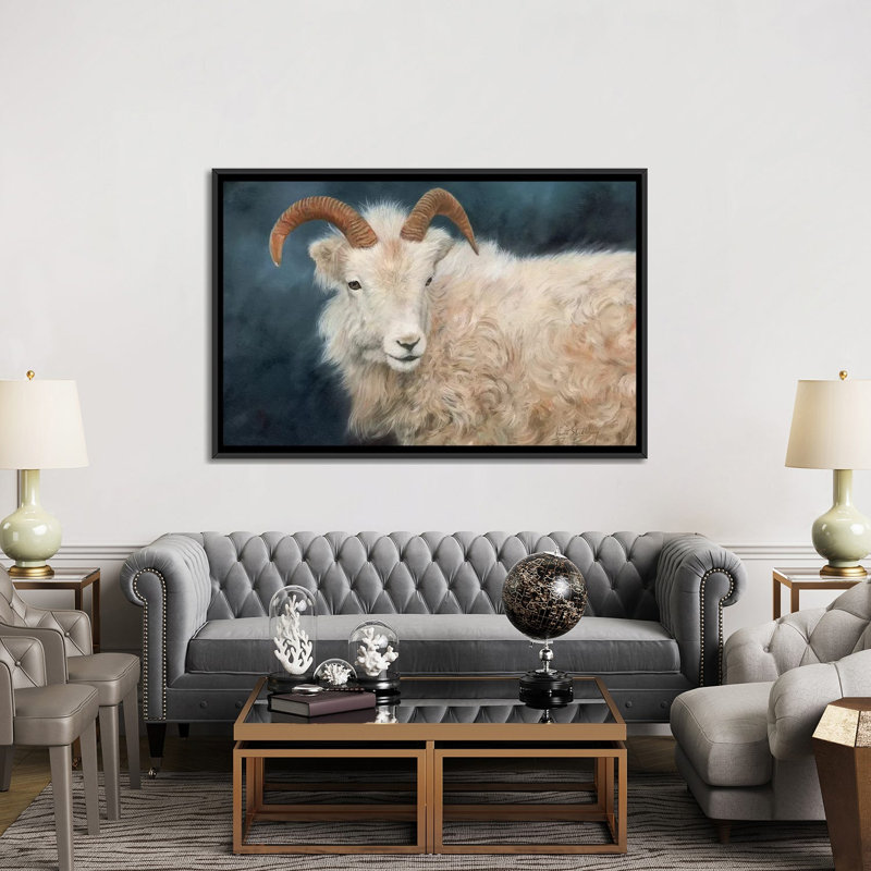 « mountain chèvre i », impression sur toile, H 18 po x l 26 po x P 1,5 po, Toile avec cadre noir, Pas de tapis