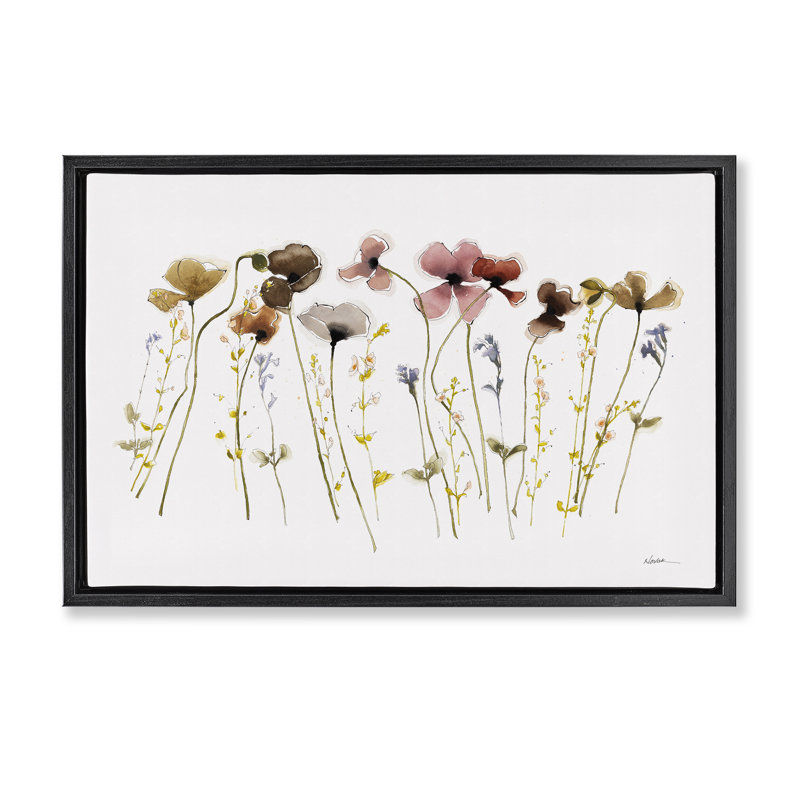 Toile flottante encadrée "Spring Poppy Sprig" par Shirley Novak, Cadre flottant noir de jais, H 21 po x l 31 po