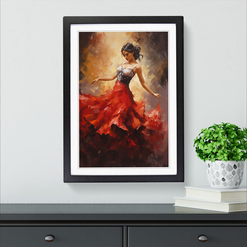 Flamenco Dancer Impressionism No.2 - Single Picture Frame Print on Wood, Black, 46cm H x 34cm W x 2cm D