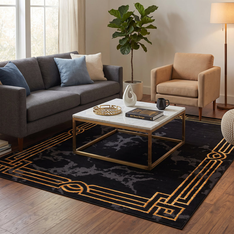 Monaco Series Abrstract Black/Gray/Ivory/Beige Area Rug, Rectangle 5'3" x 7'3"
