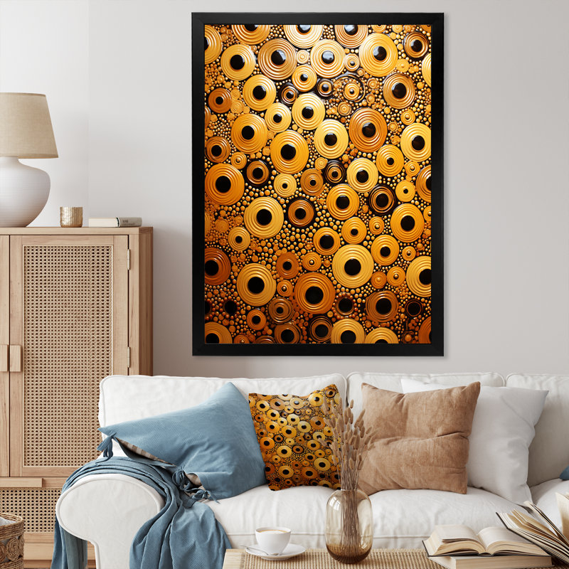 «Midnight Marigold Siral II - Abstract Collages», art mural, Cadre simple noir, H 20 po x l 12 po x P 1 po