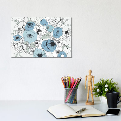 Watercolor Black Lined Poppies Mix by Shirley Novak - Wrapped Canvas Painting