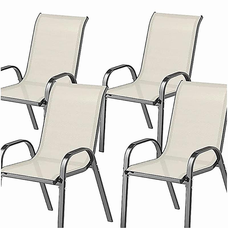 Ensemble de 4 chaises d'extérieur empilables, Beige/noir