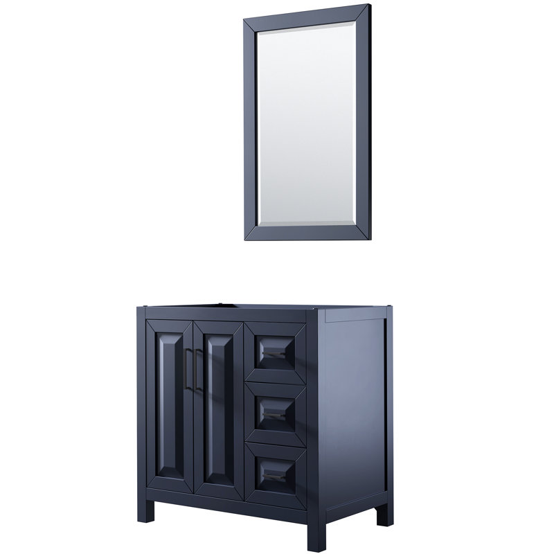 Base de meuble-lavabo simple pour salle de bain 35" avec miroir seulement Daria, Bleu foncé / noir mat