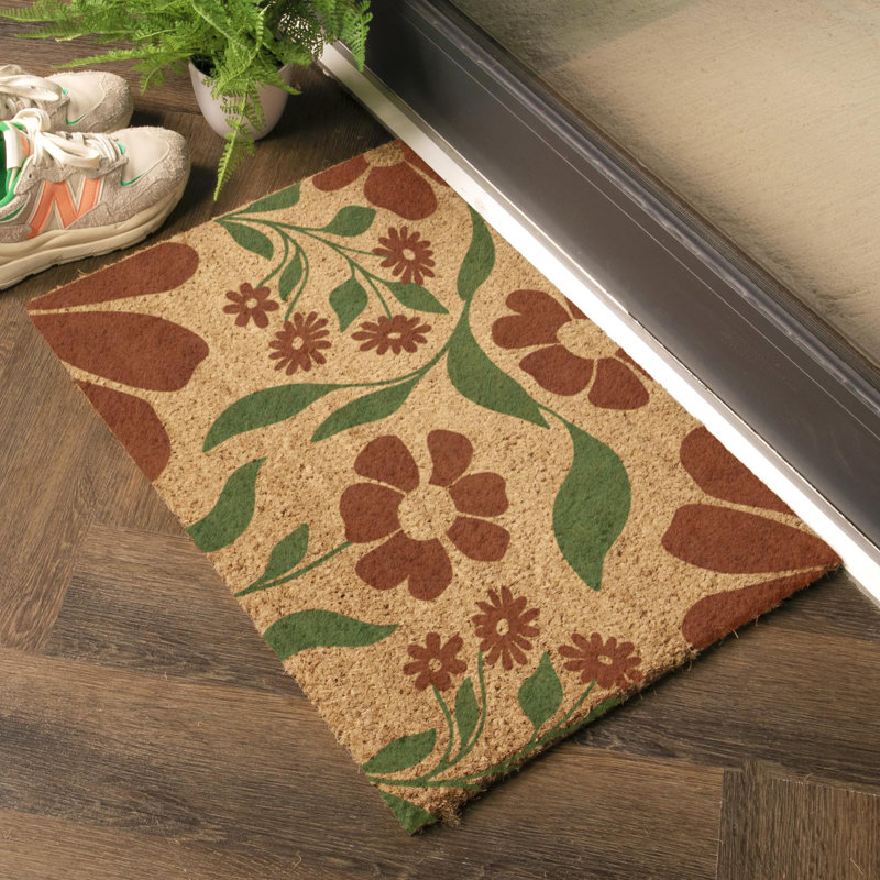 Floral Pattern Coir Doormat, 40cm W x 60cm L