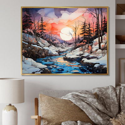 «Winter Snow Sunrise By The River», reproduction sur toile