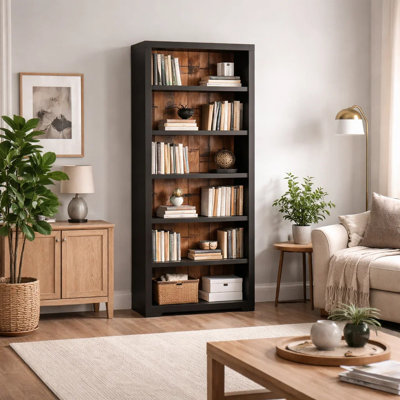 Bibliothèque Fleur, 6 tablettes, dos de boucher, brun noir 75 pouces