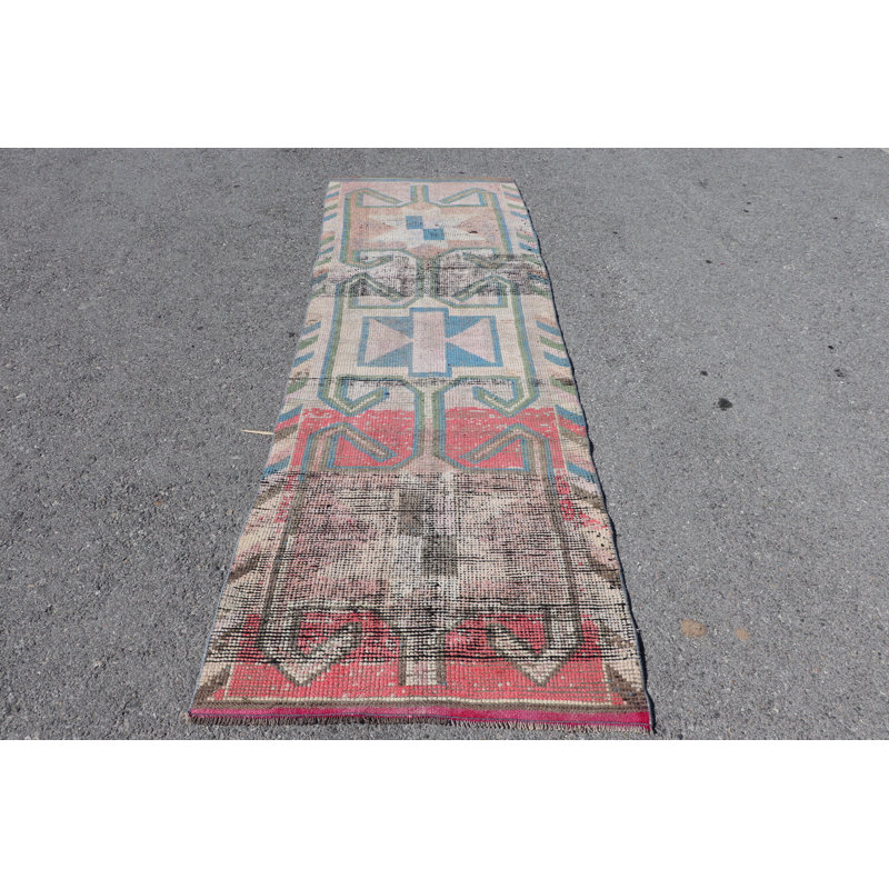 Tapis de couloir turc rétro avec motif géométrique coloré tissé à la main pour fournir des accents rouges et bleus uniques pour la décoration intérieure