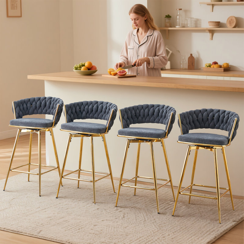 360° Swivel Counter & Bar Stools With Metal Frame, Black Seat/Gold Frame
