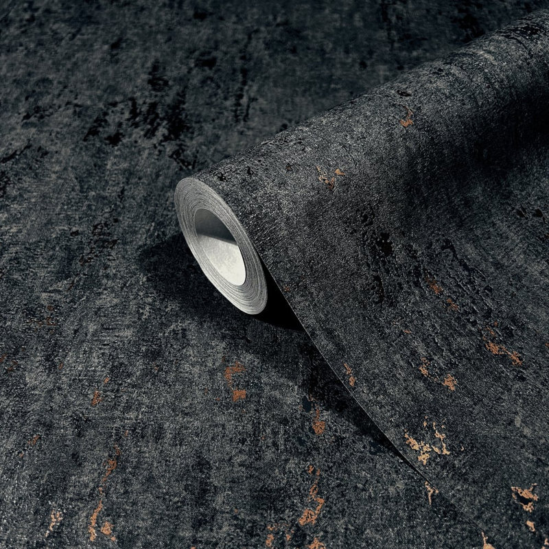 City Romance Collection Metallic Concrete Wallpaper Roll, Black
