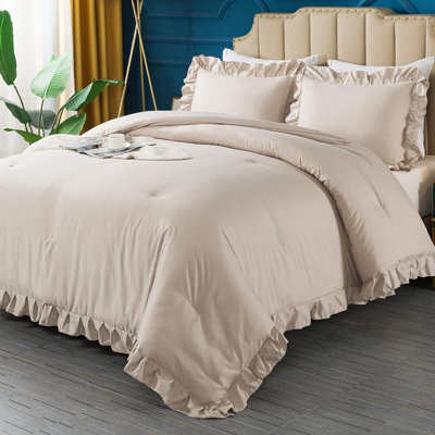 Khaki Twin Size Comforter Set For Kids, 2 Pieces Bedding Comforter Set For Twin Bed, Soft Lightweight Farmhouse Shabby Chic Bed Set For Girls Boys Kids