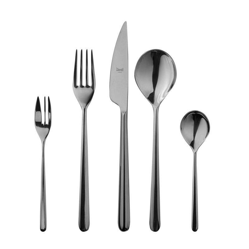 Ensemble de couverts Linea avec fourchettes à gâteaux - 30 pièces - Or noir, Or noir