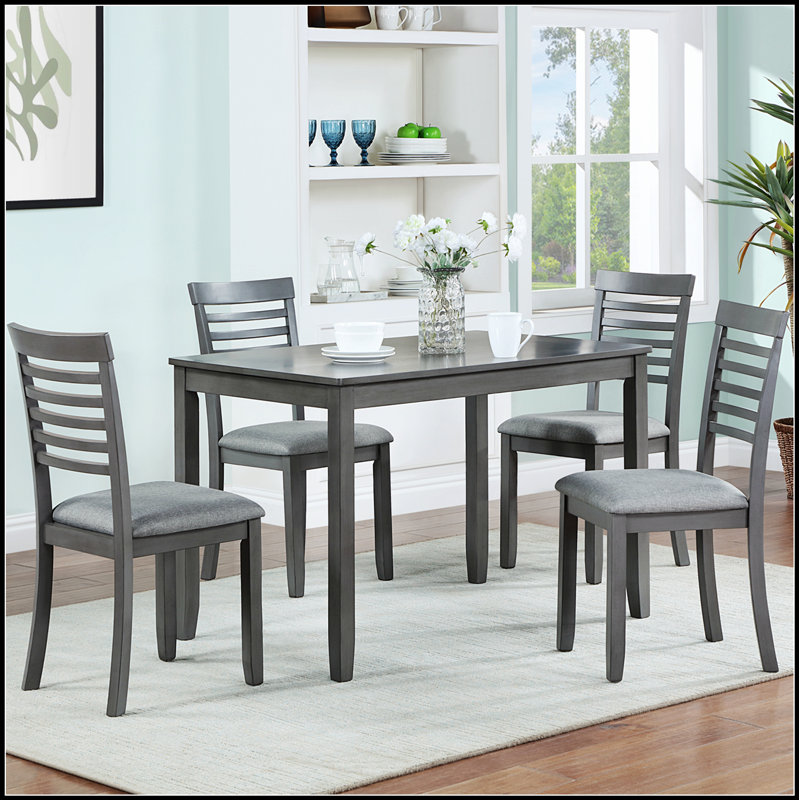Ensemble de salle à manger moderne 5 pièces, table rectangulaire en bois avec 4 chaises rembourrées pour une salle à manger élégante et fonctionnelle