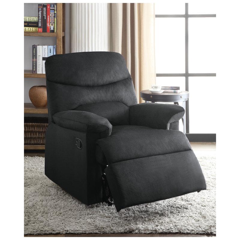 Fauteuil inclinable en tissu noir Arcadia avec accoudoirs moelleux et mécanisme d'inclinaison en douceur, Noir - microfibre
