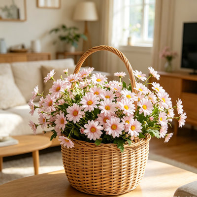 3 Bouquets Artificial Daisies Flowers, Fake Silk Daisy Flower Arrangements with 18 Stems (About 60 Daisies) for Home Wedding Decoration, White Faux Flowers for Table Vase Centerpiece