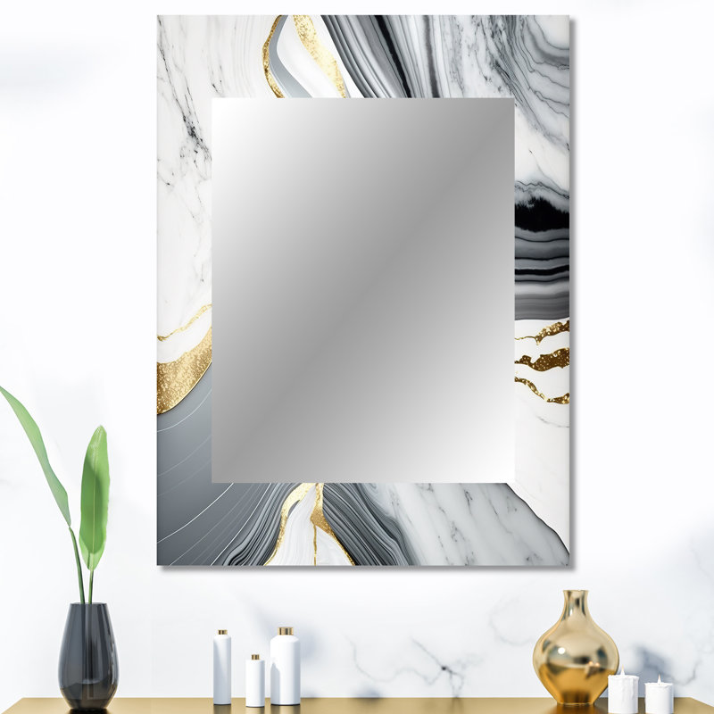 Abstrait Geode Marble Waves Gray II - miroir décoratif abstrait, miroir mural gris, impression d'art en métal, 40 po x 30 po