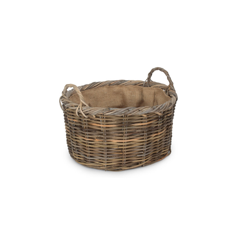 Lugowe Rattan Log Carrier Basket with Lining, 33cm H x 48cm W x 41cm D