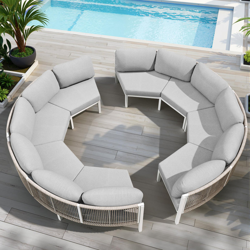 8 - Person Aluminum Outdoor Patio Sectional Sofa Set, Light Gray, 8 Person