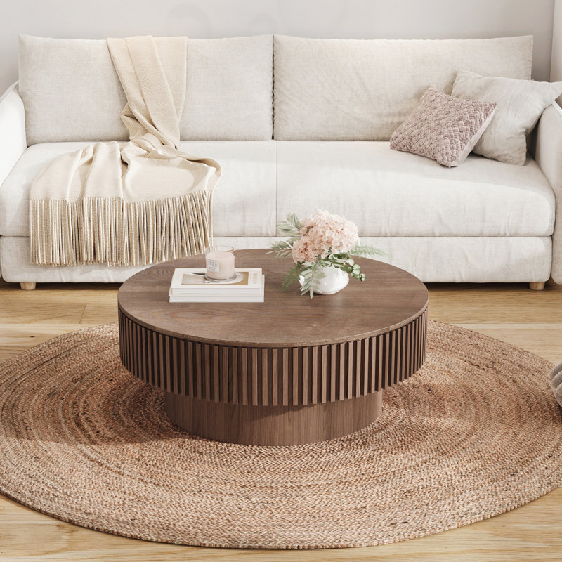Table basse ronde avec rangement, Noyer
