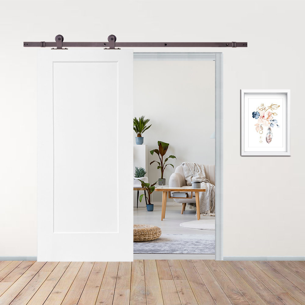 Paneled Wood and Metal Primed Interior Sliding Barn Door with Installation Hardware Kit Calhome 