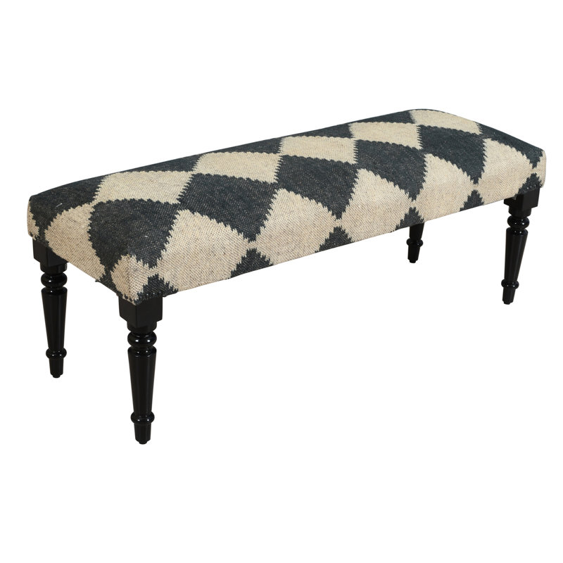 Covington Handmade Jute/Wool Black/Gray Checkered Accent Bench