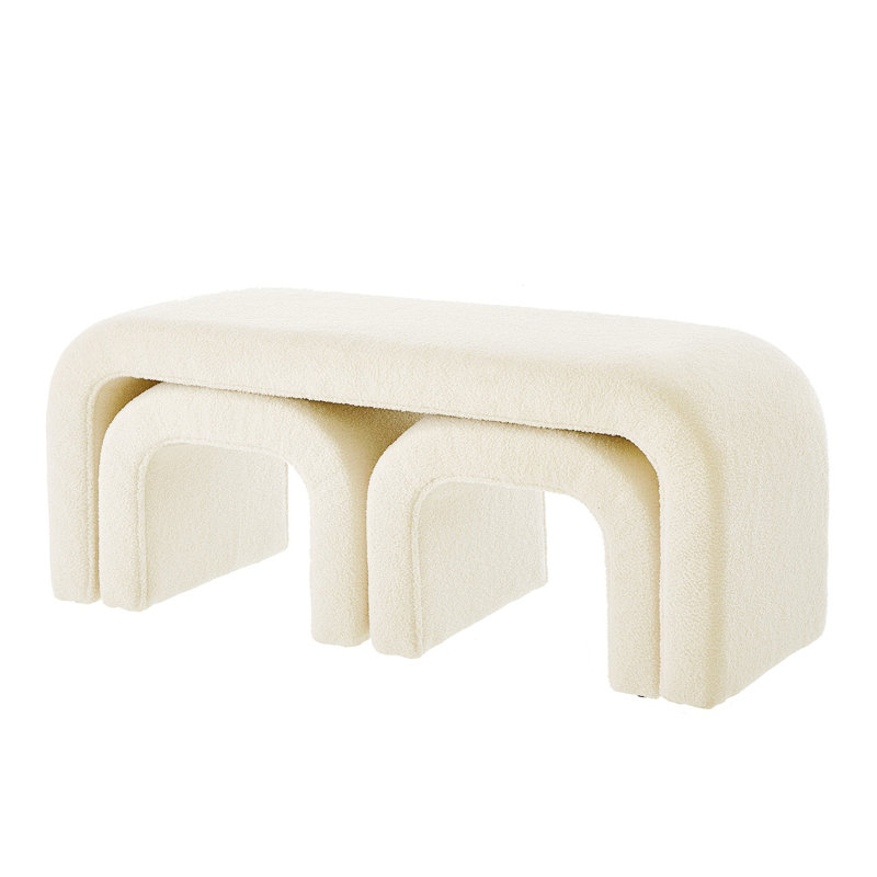 Banc en U avec petit repose-pieds pour le salon, Crème, crème