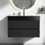 Meuble-lavabo de 36 po Grace avec panneau de grille noir et épissure couleur noyer, conception murale en noyer, compartiments de tiroir spacieux pour les articles