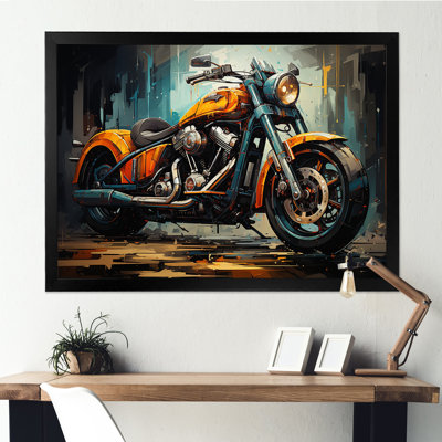 Motocyclette classique jaune et noir I - impressions sur toile de moto