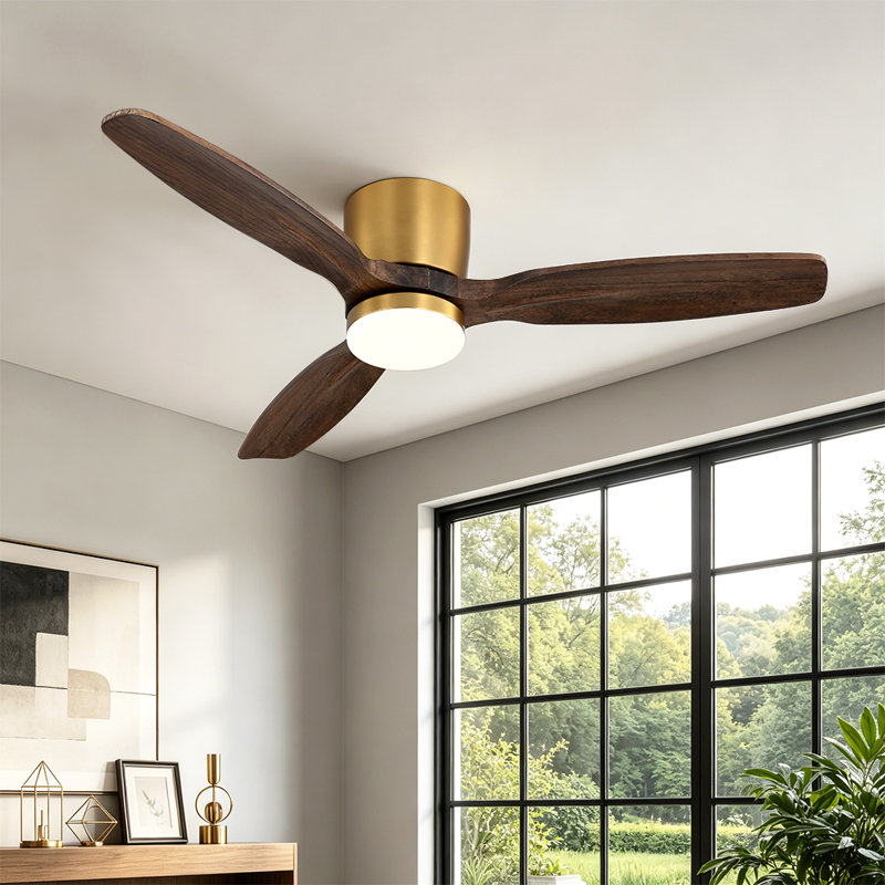 48 in. 3-Solid Blades Indoor Standard Ceiling Fan Flush Mount with Remote and Integrated LED, Gold, Dried Rose
